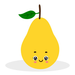 Cute yellow pear cartoon character isolated on white background