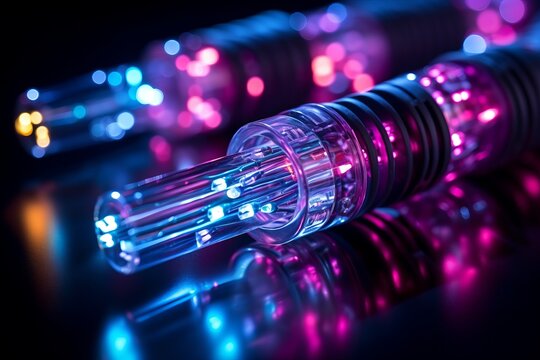 Abstract fiber optic cable wire with bokeh light background  optical communication and technology