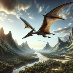 Pterodactyl flying over the mountains