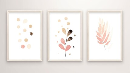 Set of three vertical minimalistic posters with floral design elements. illustration. Generative AI