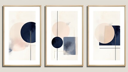 set of abstract hand drawn art posters with watercolor textures. Artistic design for wall decoration, postcard or brochure cover. Generative AI