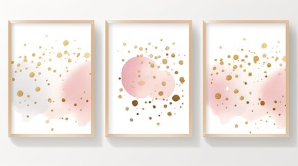 Set of abstract watercolor background with gold spots. illustration. Generative AI