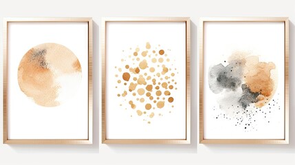 Set of abstract watercolor hand painted backgrounds with splashes and stains. illustration. Generative AI