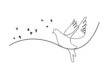 Dove bird line art style vector. Flying bird continuous line drawing element. Sketch drawing of dove. Love symbol