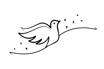 Dove bird line art style vector. Flying bird continuous line drawing element. Sketch drawing of dove. Love symbol