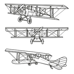 A Classic Model of a Airplane, Hand drawn vector illustration of Vintage Aircraft. Design for print, coloring book, Isolated on White Background © didiwidjanarko