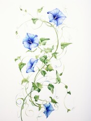 Intertwining Watercolor Morning Glory Vine Leaves and Blossoms AI Generated