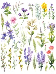 Lush Watercolor Herb Garden: Each Plant Distinct and Detailed AI Generated
