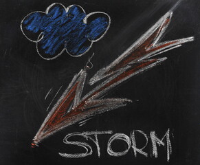 Icon storm, hand draw chalk on chalkboard, blackboard texture