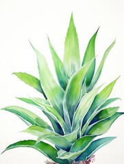 Expressive Watercolor Aloe Vera Plant Leaves AI Generated