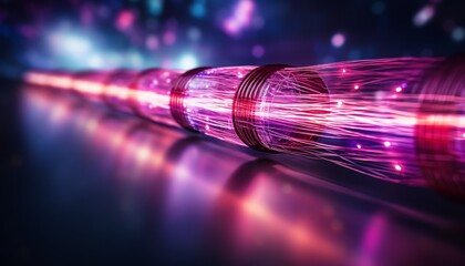 Abstract fiber optic cable wire with bokeh lights   communication and technology background - obrazy, fototapety, plakaty
