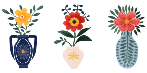 set of illustrations of flower vase elements