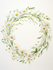 Whimsical Watercolor Daisy Chain in Circular Design AI Generated