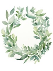 Artful Watercolor Wreath of Eucalyptus Leaves in Various Green Shades AI Generated