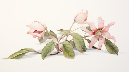 Watercolor Painting of Selenicereus Grandiflorus on White Canvas AI Generated