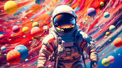 A fearless astronaut explores the surface of an alien planet - obrazy, fototapety, plakaty
