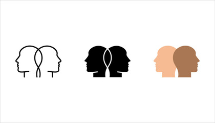 Two human heads flat line icon set, vector logo for mental health, vector illustration on white background