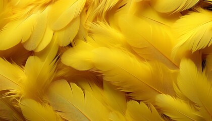 Intricate yellow feather texture background featuring detailed digital art of large bird feathers - obrazy, fototapety, plakaty