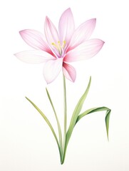 Fototapeta na wymiar Watercolor Portrayal of Zephyranthes Minuta Flower on White Canvas AI Generated