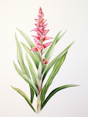Watercolor Portrayal of Vriesea PhilippoCoburgii Flower on White Canvas AI Generated