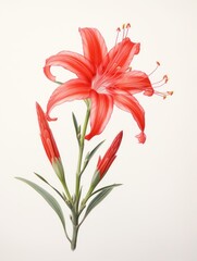 Vibrant Watercolor Painting of Hesperantha Coccinea on White Canvas AI Generated AI Generated