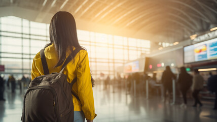 woman with backpack in the airport