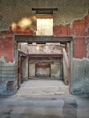 Interior of house in Herculaneum, ancient Roman city buried by Vesuvius