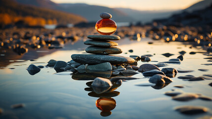 Stones on top of each other in the water