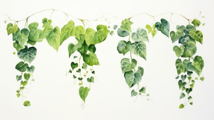 Set of Three Watercolor Ivy Vine Leaves Cascading AI Generated - obrazy, fototapety, plakaty
