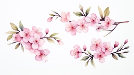 Naklejka na ściany i meble Set of Three Watercolor Cherry Blossom Branches AI Generated