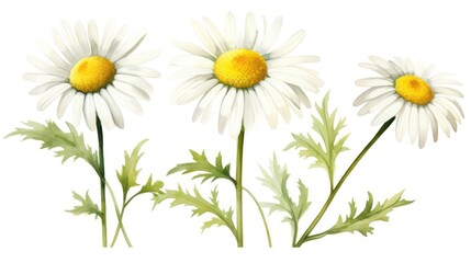 Set of Three Watercolor Chamomile Flowers Petals AI Generated