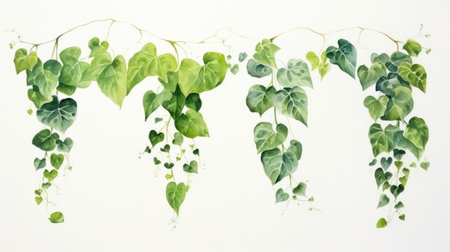 Set of Three Watercolor Ivy Vine Leaves Cascading AI Generated