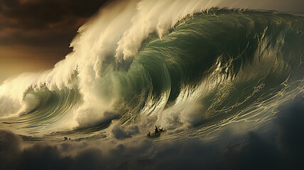 A huge terrifying wave threatens destruction
