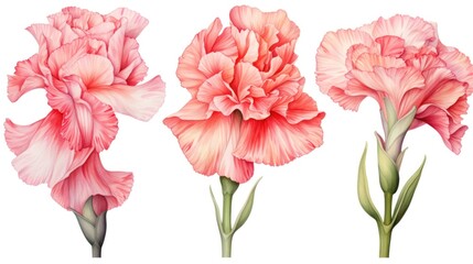 Set of Three Watercolor Carnation Petals AI Generated