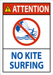 Water Safety Sign Attention, No Kite Surfing