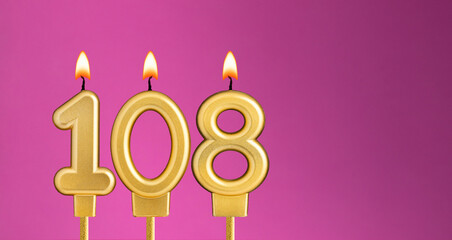 Candle number 108 in purple background - birthday card