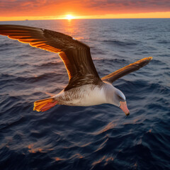 Grand Albatross Over Serene Ocean at Sunset