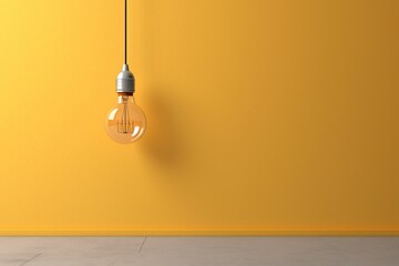 A light bulb hanging above a wall - obrazy, fototapety, plakaty