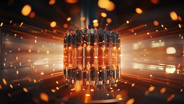 Closeup of a highenergy neutrino detector, capturing the rapid flashes of antiparticles as they collide with the sensitive sensors.