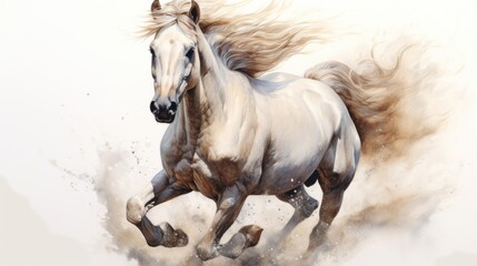 Graceful Watercolor Horse Galloping Freely on White Background AI Generated