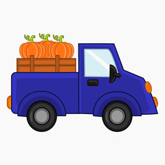 Pickup truck with pumpkins isolated on white background