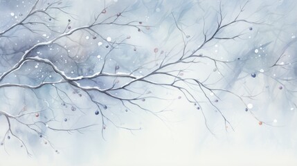 Frosty Watercolor Snowcovered Branches with Twinkling Christmas Lights AI Generated