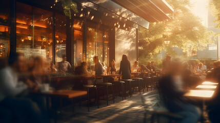 Blurred restaurant, coffee shop blurred, cafe interior, chefs working, interior blur background.