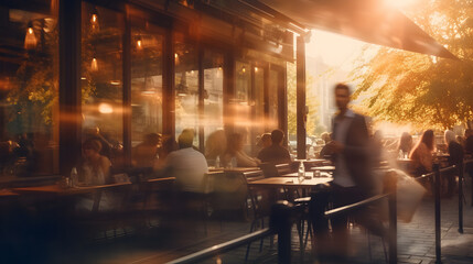 Blurred restaurant, coffee shop blurred, cafe interior, chefs working, interior blur background.