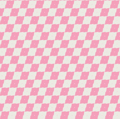 Pink diagonal pixelated checkerboard print pattern. Vector seamless pattern - 684866004