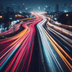 image of evening lights in the city with motion blur