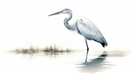 Artful Watercolor Egret Wading in Shallow Water AI Generated