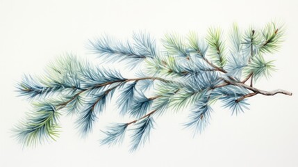 Elegant Watercolor Spruce Branch with Detailed Needles and Intricate Cone AI Generated