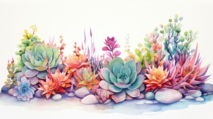 Unique and Colorful Succulent Garden in Abstract Watercolor Style AI Generated