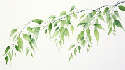 A Serene Watercolor Depiction of a Willow Branch with Gentle Swaying Leaves AI Generated - obrazy, fototapety, plakaty